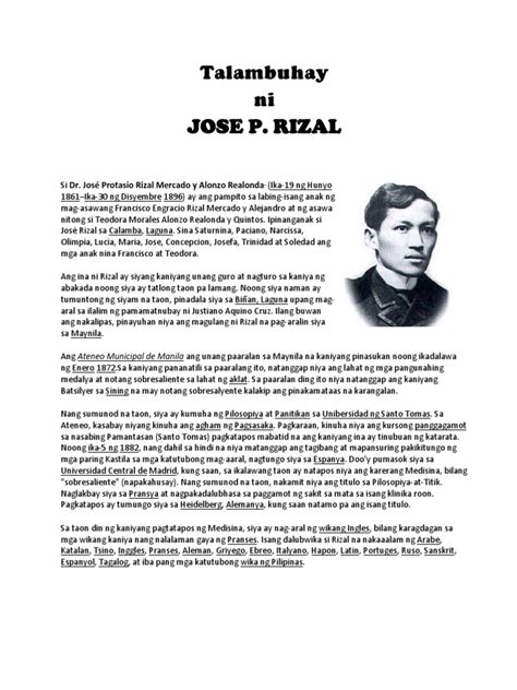 talambuhay ni jose rizal tagalog